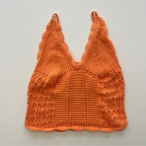 FP Beach Orange Knit Cropped Tank Top